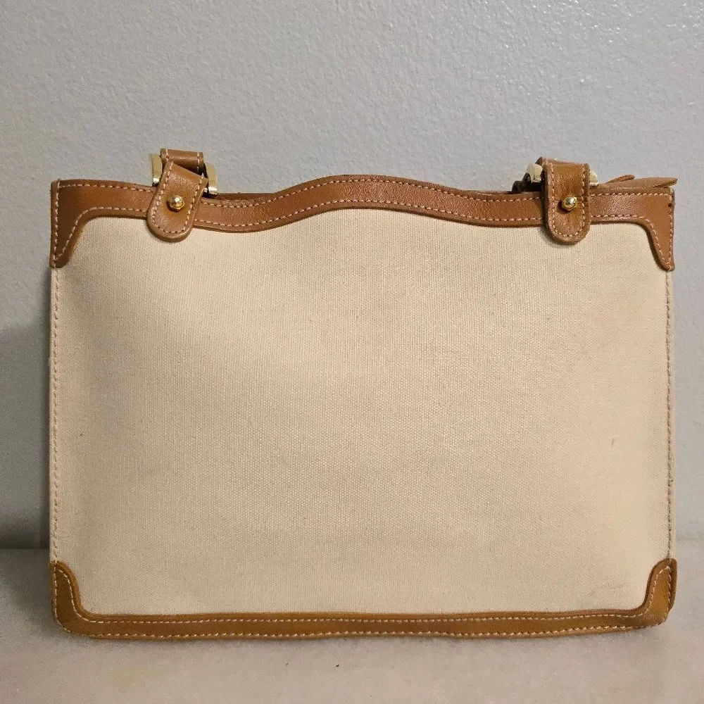 Phillippe Cream Canvas Tan Leather Shoulder Bag Vintage 80s